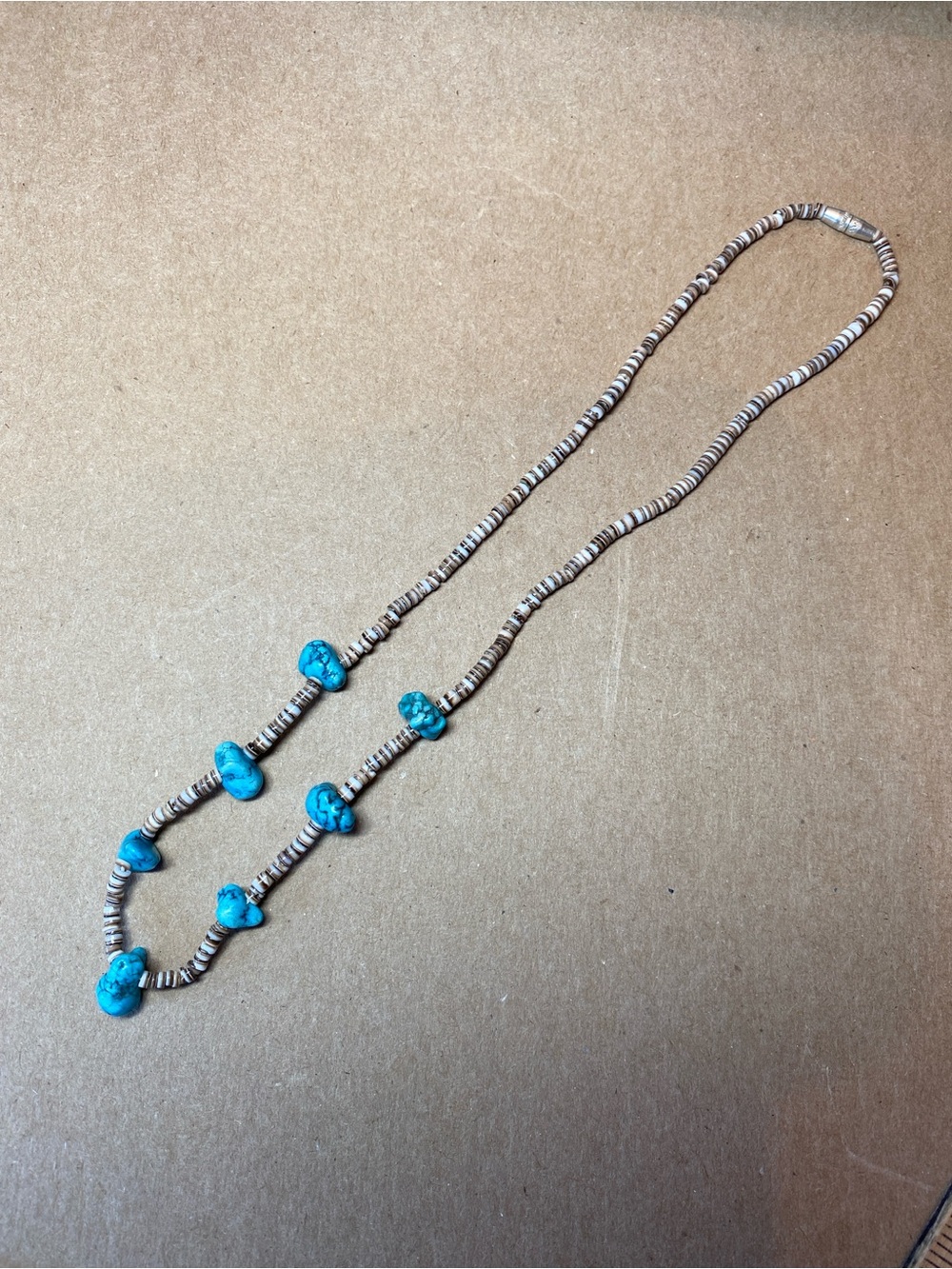 Vintage blue turquoise nugget heshi necklace
